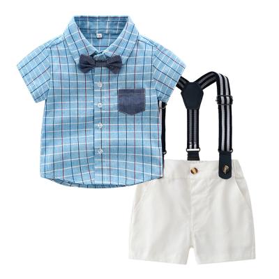 China Fashion\Comfortable\Durable Baby Boy Clothes Wholesale Kids Clothes 2 Year Old Boys Clothes Summer Yarn-dyed Plaid Baby Boy Clothes Gentleman Set Boys Short Sleeve Shirt for sale