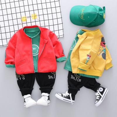 China 2020 New Design 2020 New Fashion Smart Casual Cute Cartoon Smile Face Print T-shirt +Pants 3 Pieces Autumn Boys Set Kids Clothing for sale