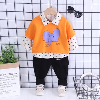 China 2020 New Design Smart Casual Fashion Cartoon Elephant Print T-shirt+Dots Shirts+Pant Casual Cute Kids Boys Drops Boutique Clothing for sale