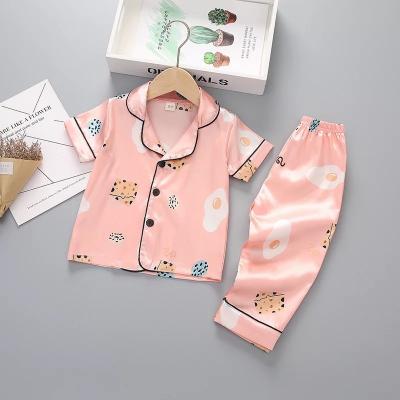 China QUICK DRY short sleeve satin and girl pajamas kids sleepwear long pants set for kids 2-7years for sale