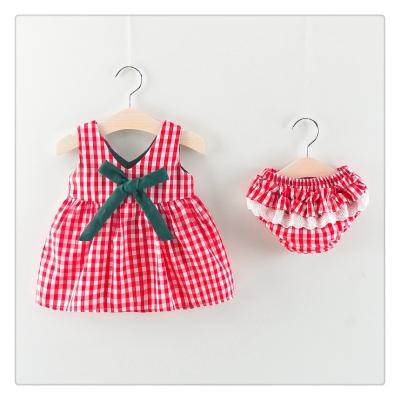 China Anti-Static Summer Plaid Dress Girl Clothing Dress Set With Short Pant for sale