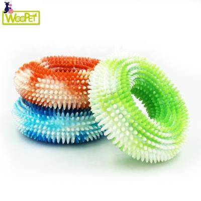 China Viable Dog Toys Squeaky Teeth Cleaning Pet Chew Toy Donut Shape Spray Toy Color Mixture for sale