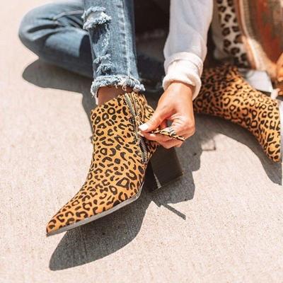 China New Spot Anti-slippery Side Print Side Zipper Women's Anti-slippery Short Pointed High Heel Leopard High Boots for sale