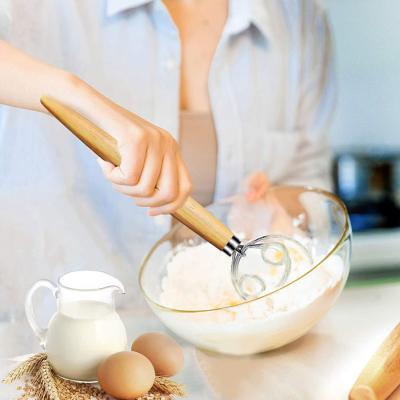 China Viable Stainless Steel Egg Beater Manual Bread Beater Mixer Danish Dough Beater With Wooden Handle for sale