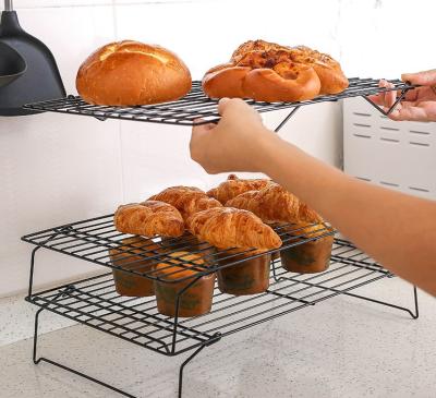 China Sustainable Non-Stick Folding Baking Tools Making Cake Tools Three Tier Cake Bread Rack Cooling Set for sale