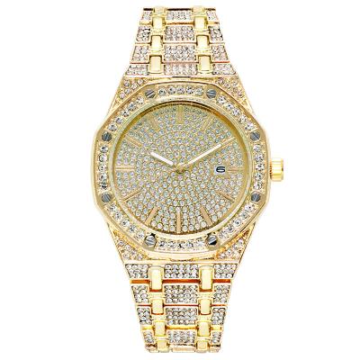 China Wholesale Auto Date Custom Your LOGO Quartz Diamond Hip Hop Luxury Wristwatch Iced Out Watch For Men's Big Wrist for sale