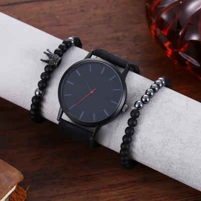 China Wholesale Custom LOGO Luxury Fashion Business Watches Set Leather Wristwatch Men Quartz Watches With Strap for sale