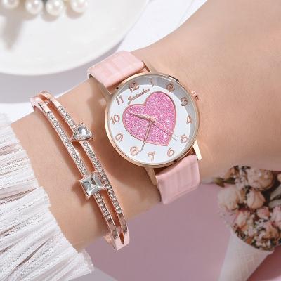 China Not Specified Wholesale Custom Fashion Women's Classic Women's LOGO Alloy Wristwatch Quartz Ladies Heart Leather Watches Set For Girls for sale