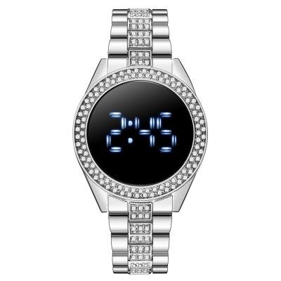 China Wholesale Custom Round Stainless Steel Women Diamond Wrist Watch LED Display Day/Date Logo Digital Watch For Ladies for sale