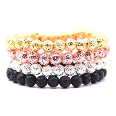 China Wholesale Custom CLASSIC 8mm Charm Beads Stretch Natural Stone Lava Bead Bracelet For Couple for sale