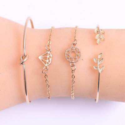 China Wholesale Vintage Women's Jewelry 4pcs/set Crystal Alloy Turtles Shape Diamond Bangle Charm Bracelet Set For Ladies for sale