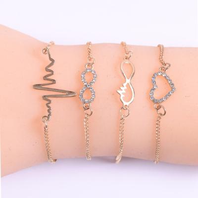 China Wholesale CLASSIC Women Jewelry 4pcs Crystal Alloy Fashion Charm Heart Bracelet Set For Ladies for sale