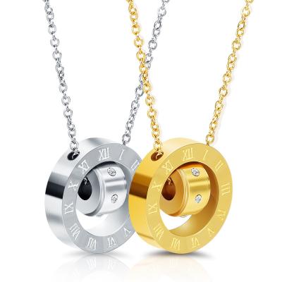 China Titanium Double Cavity Ring Hiphop Personality Necklace Lock Bone Chain Women Steel Jewelry Stainless Steel Roman Numeral Pendant for sale