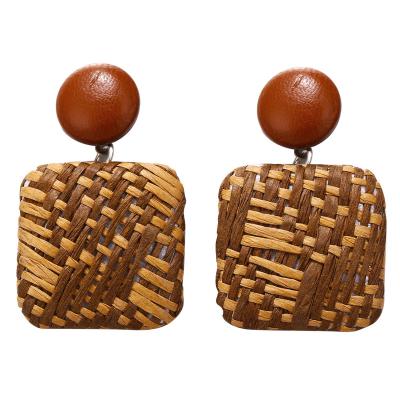 China New BOHEMIA earrings wish source retro creative Bohemian style woven grass square earrings jewelry for sale