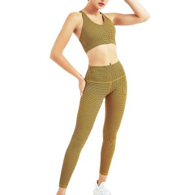 China Breathable Breathable Sweat suit Plaid pattern Training Jogging Wear High waist scrunch butt Legging 2 pieces yoga set Tracksuits for women for sale