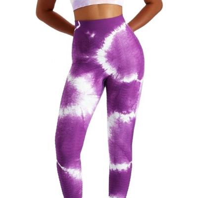 China New Breathable Jacquard Rib Seamless Tie Dyed High Waist Fitness Pants Women Yoga Pants Sports Hip Lifting Gaiters for sale