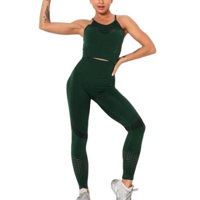 China Breathable Quick Dry Yoga Bra Set Professional Sports Running Bodybuilding Seamless Pants Hollow Out Yoga Set Women for sale