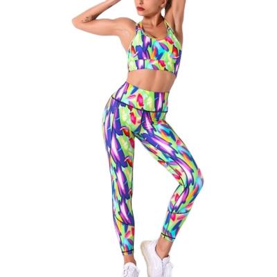 China Running Fitness Legging Yoga Set Women Breathable Floral Seamless Digital Printing Bra Sports Yoga Suit Women Women for sale