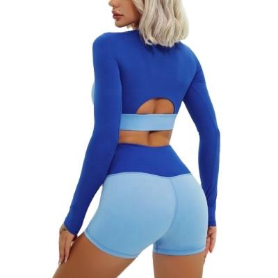 China New Long Sleeve Yoga Suit Women's Breathable Fitness Breathable Suit Stitched Contrast Butt Shorts Yoga Set Crac! crack! for sale