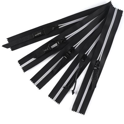 China Logo Zipper Pull Two Sided Zipper Slider #5 Reflective Waterproof Nylon Zipper 75cm for sale