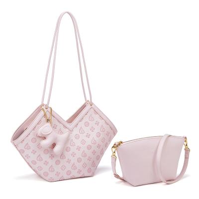 China 2023 summer pink color women's shoulder bags PORTABLE two pcs in a single shoulder bag with removable small bags for sale