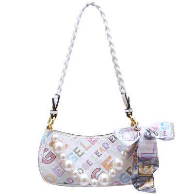 China Small PU ODM OEM Fashion Shoulder Bag Ladies Leather Women Armpit Bags With Pearl And Scarf Small Bag for sale