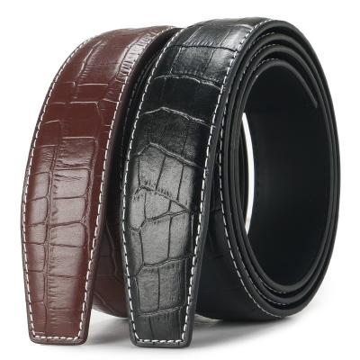 China 2021 Cowhide Black Leather Belt Band Men's Automatic Buckle Embossed Crocodile Pattern Belts for sale