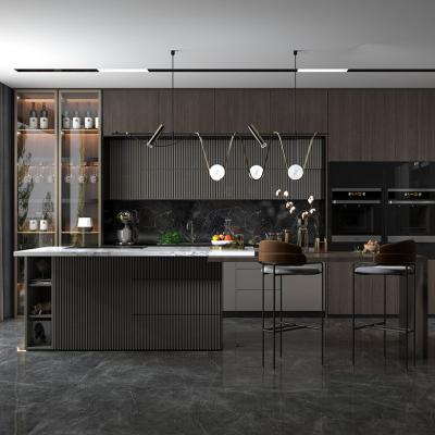 China 2021 TrendsModen Gray Grill Design Kitchen Dark Customization Cabinets for sale