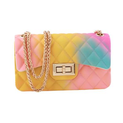 China 2021 Hot Sale Fashionable Handbag Women's Small Jelly Bag Fashion Women's Body Bag Cross Rainbow Ligge Pattern Colorful Jelly Bag With Chain for sale