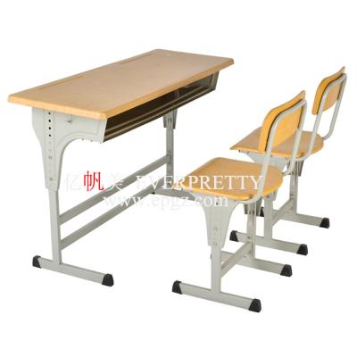 China School Desk College Classroom Furniture Two Seater Table And Chair Set , Student Free Standing Desk And Chair Set for sale