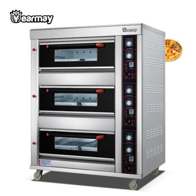 China Newest Yearmay Hotel Pizza Maker 3 Layer Gas Pizza Oven Cooking Pizza And Bread Can Add Stone Or Steam Digital Timer Control Double Ce for sale