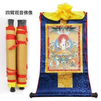 China Traditional Tibetan Style Avalokitesvara Four-Armed Buddha Bidhisattva Thangka for sale