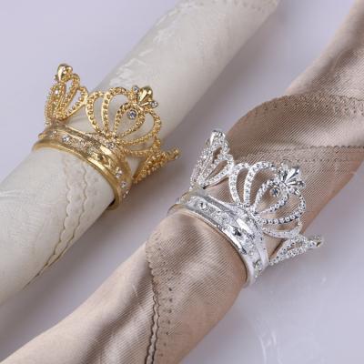 China Hot Selling New Alloy Diamond Insert Imperial Crown Napkins Rings Gold for sale