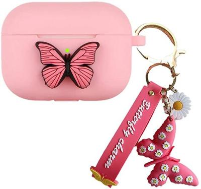 China 2022 Hot Women Girls 3D Butterfly Silicone Earphone Shockproof Case With Key Chain For Airpods pro 1 2 3 Fundas for sale