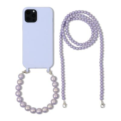 China Shockproof Hot Selling INS Double Beads Chain Cross - Body Lanyard TPU Phone Case For iPhone 11 12 13 14 Pro XR Max X XS 7 8 Plus for sale