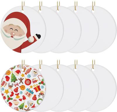 China Blank Custom Design Dye 3 Inch Round Hanging Blank Sublimation Ceramic Christmas Ornament for sale