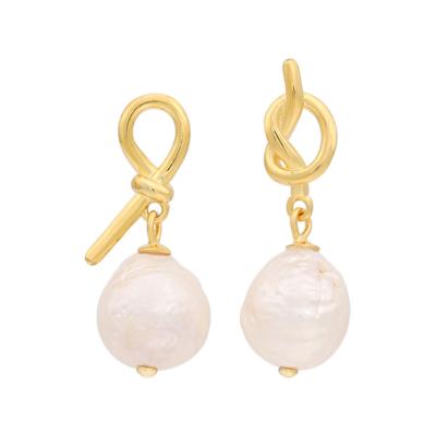 China Other Factory S925 Silver Stud Design Knotted Pearl Asymmetrical Baroque Earrings Fashion Jewelry for sale