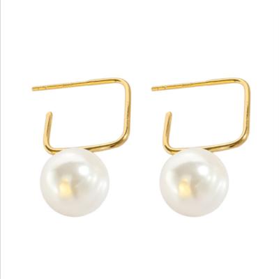 China Other K Gold Temperament Fresh Wind Simple Shell Pearl Earrings Anti-allergy Earrings 925 Silver Plated for sale