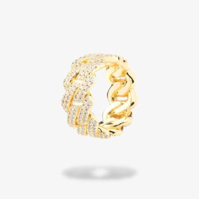 China 2021 Hot Selling High Quality Brass With AAA Zircon Hip Hop Ring Jewelry High Quality Fork Setting Diamond Cuban Ring Men's for sale