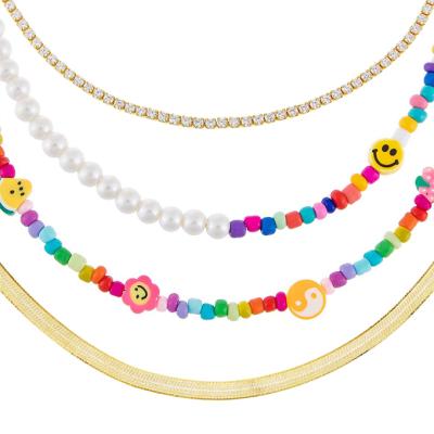 China Bohemiane BYH Fashion Multilayer Beaded Zircon Smiley Face Rainbow Beaded Cubic Handmade Bohemian Tennis Woven Necklace for sale