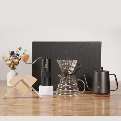 China Viable Hot Outdoor Grinder Pot Kettle For Sale V60 Drip Travel Bag Gift Box Packing Above Coffee Maker Set for sale