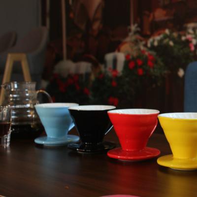 China Sustainable Ceramic Color Porcelain v60 Custom Coffee Filter Pour Over Coffee Dripper for sale