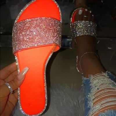 China Factory supply Rhinestone Women large size Beach Sandals soft sole non-slip outdoor Shoes Flat Slippers for ladies for sale