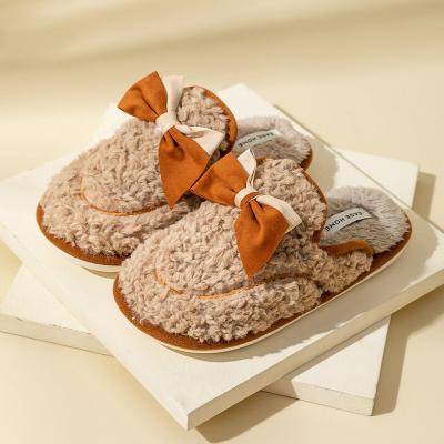 China PVC Plush Cute Bow Women Casual Flat Shoes Anti Slip Warm Closed Toe for sale