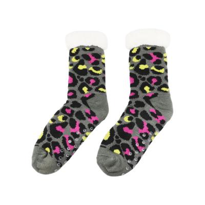 China Multicolor Leopard Cotton Crew Slipper Socks Winter Colorful Home Slipper Socks for sale