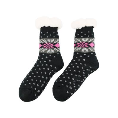 China Snowflake Knit Fuzzy Slipper Socks Warm Thick Heavy Fleece Lined Fluffy Slipper Socks for sale