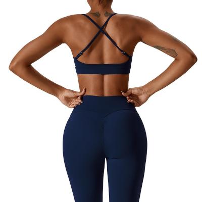 China Breathable Women Sexy Cross Back Bra with Shorts 2 Pcs Yoga Set Quick Dry Gym Fitness Yoga Active Wear for sale