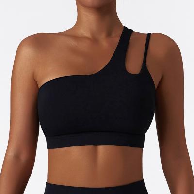 China Breathable MeiSu Plus Size Women Soft Basic  Compression Supportive Single Shoulder Sports Bra for sale