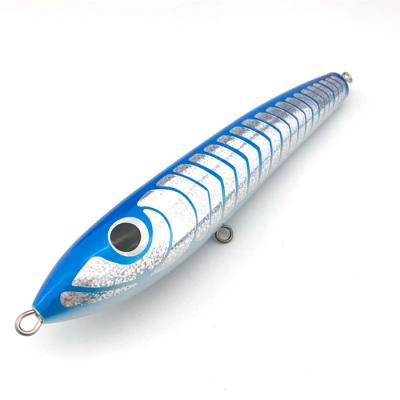 China HAWKLURE Wooden 90g Handmade Wooden 23cm Topwater Tuna Floating Pencil Boat Fishing Wooden Lure Bait Stickbaits for sale