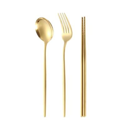 China New Stainless Steel Tableware Spoon Fork Chopsticks Portugal Three-Piece Set Outdoor Manufacturer Viable Portable Gift Box for sale